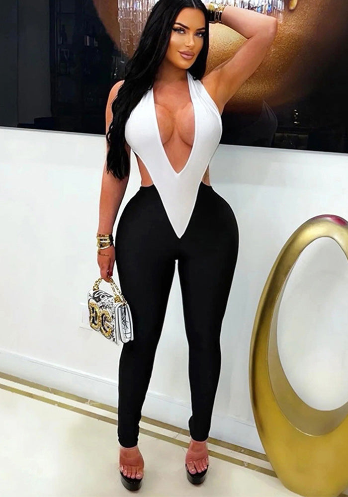 V-Neck Halter Tie Jumpsuit for Summer Parties