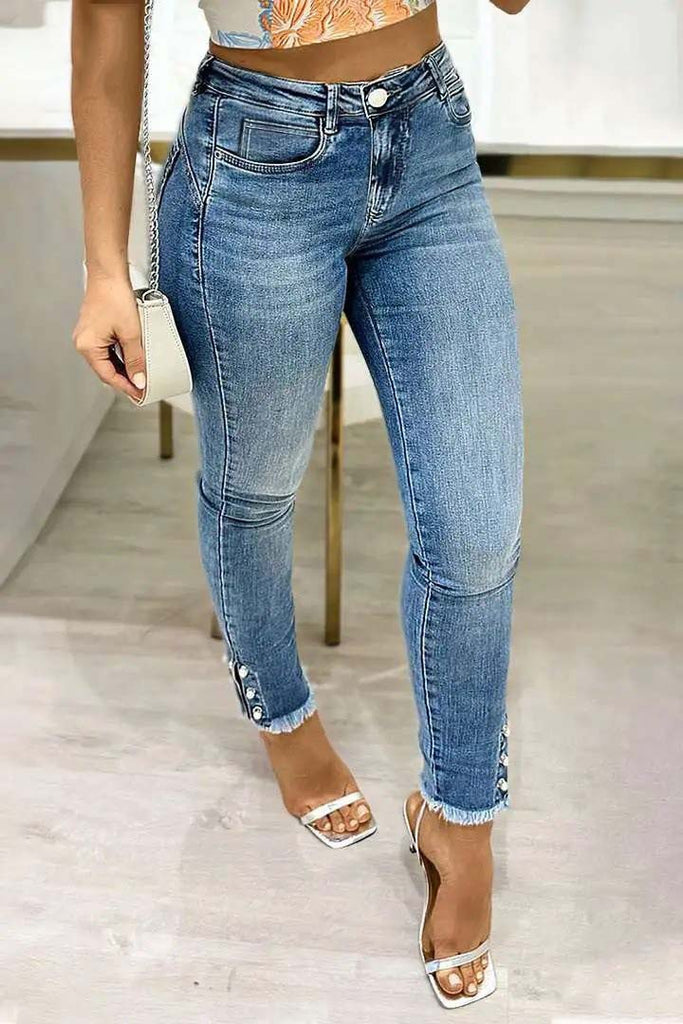 Women Stretchy Washed Denim Pant