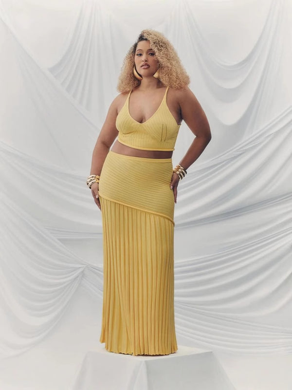 V-Neck Cami Top & Pleated Skirt Two-Piece Set for Summer