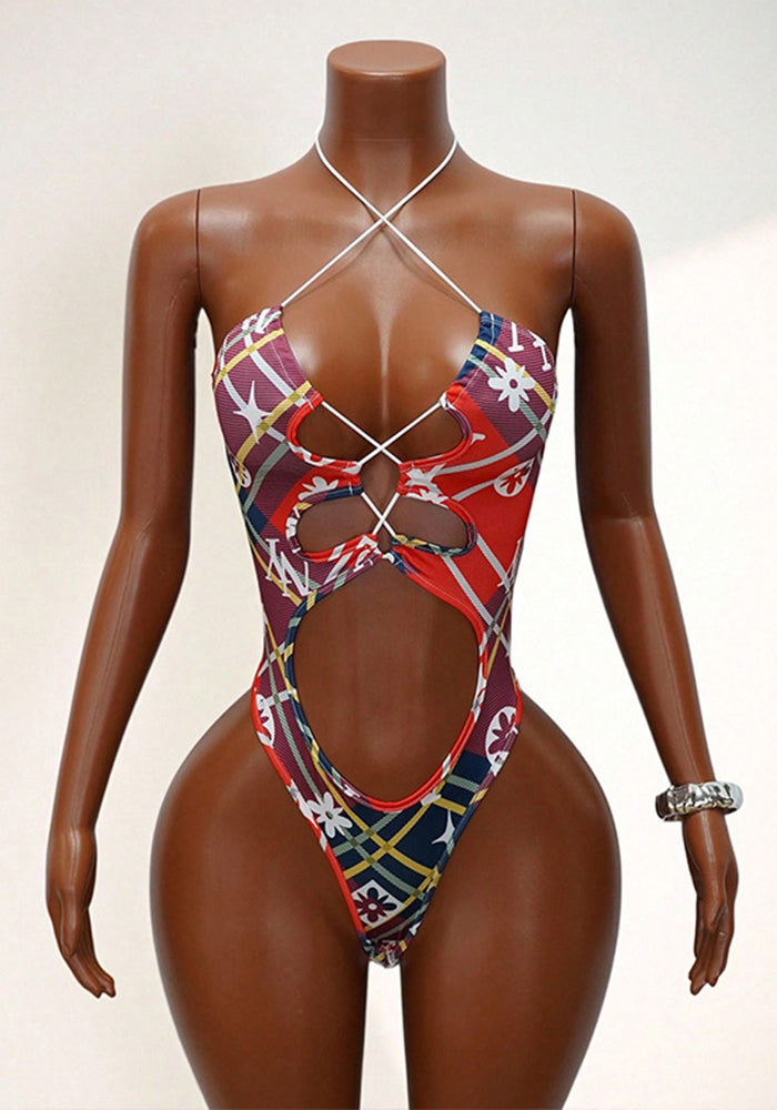 Patchwork Hollow-Out Bikini Camisole for Beach Holidays