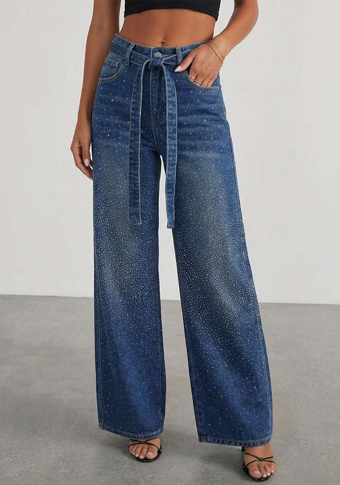 Women Starry Denim Wide-Leg Pants
