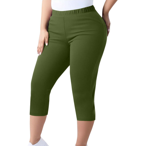 Elastic Waist Tight Capri Pants for Casual Comfort