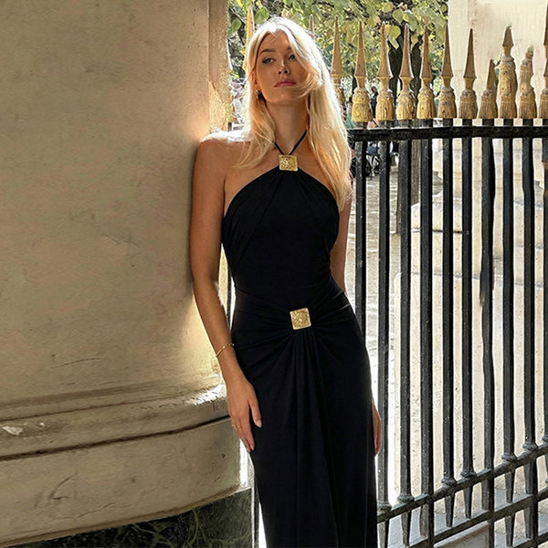 Sleeveless Halter Low Back Bodycon Dress for Spring & Summer Clubbing