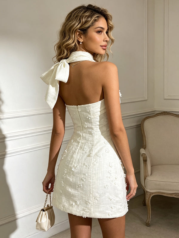 Strapless Floral Patchwork Lace-Up A-Line Mini Dress for Formal Events