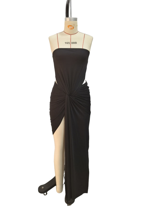 Women Autumn/Winter Sexy Strapless Patchwork Slit Dress