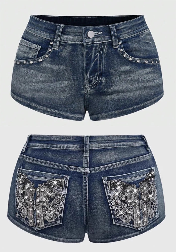 Beaded Embroidery Denim Shorts