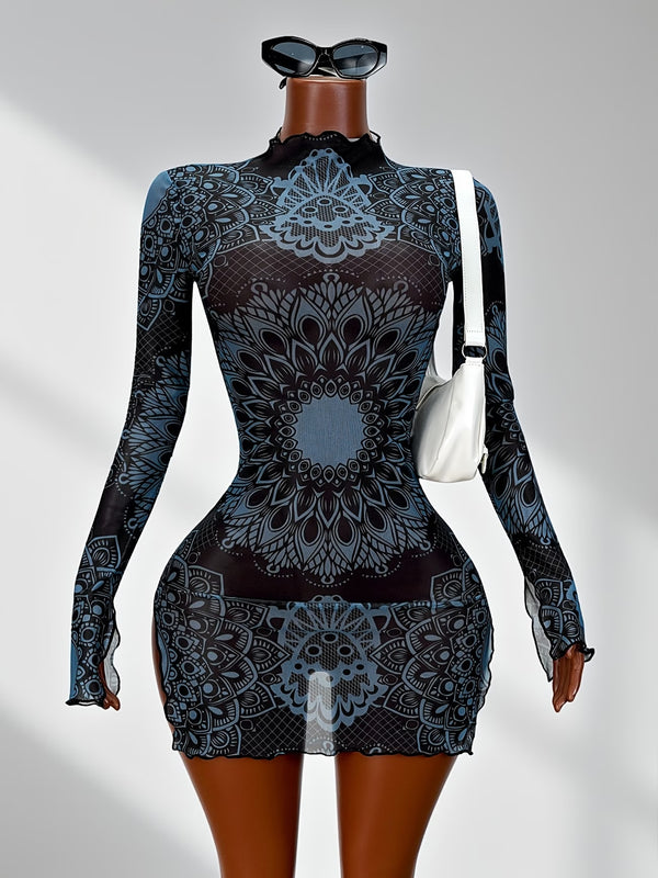 Retro Floral Lace Bell-Bottom Sleeve Deep V-Neck High-Slit Dress for Evening Events