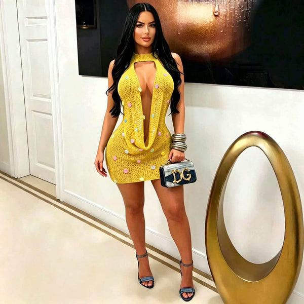 Backless Knitted Sequin Dress for Beach Holidays