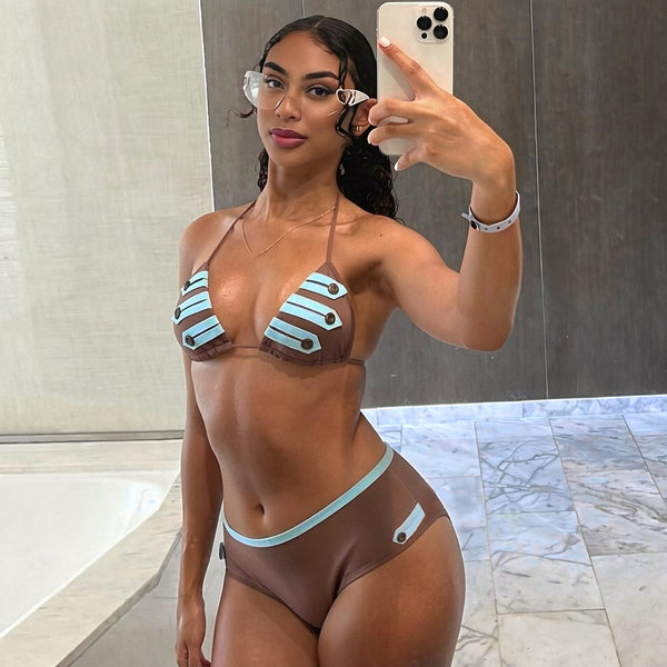 Halter Lace-Up Low Back Bikini Set for Spring Beach Holidays