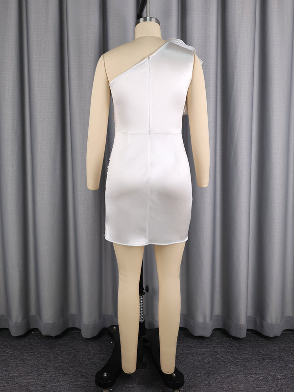 Slash Shoulder White Bodycon Dress for Party Wear