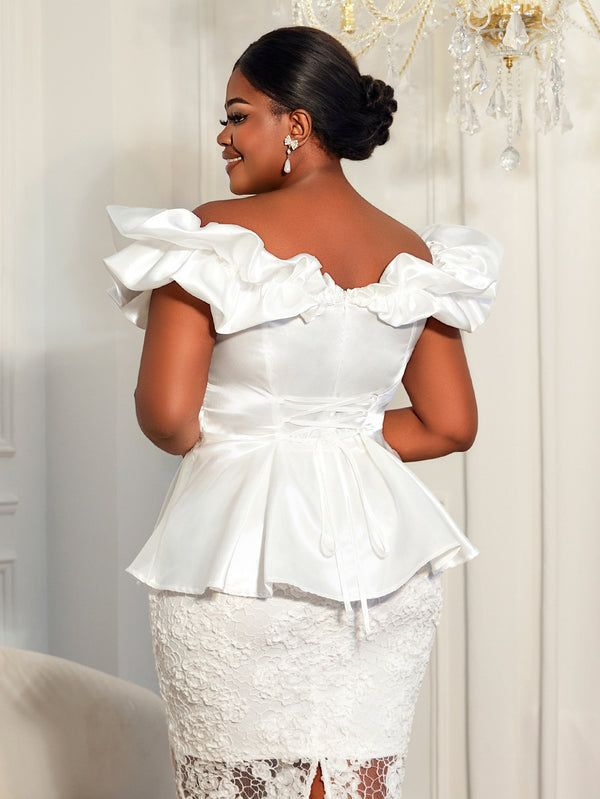 Plus Size White Off-Shoulder Ruffle Top for Formal Events