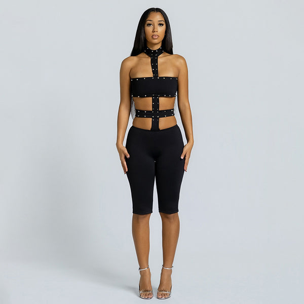 Hollow Out Halter Neck Jumpsuit for Evening & Club Wear
