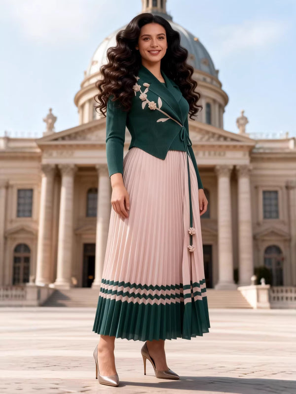 Women's Plus Size African Pleated Colorblock Slim Waist Chic Long Dress