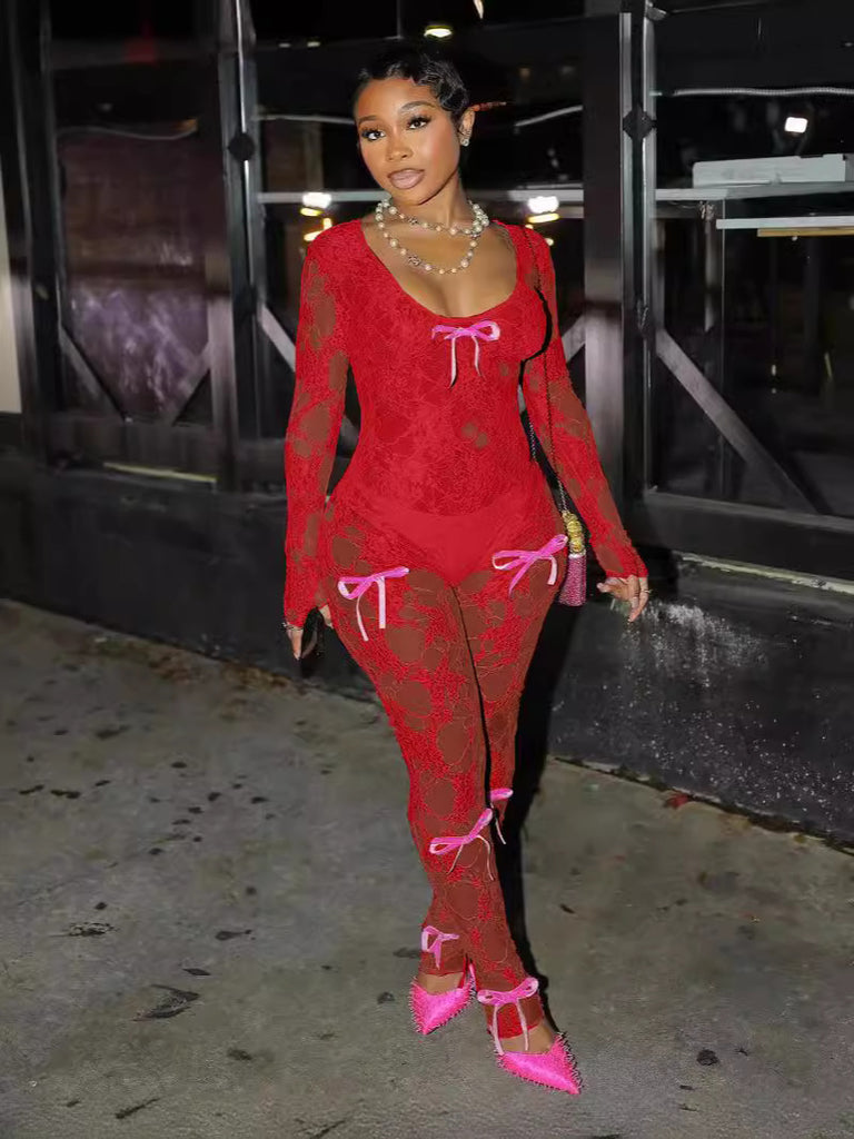 Lace Bow Jumpsuit for Evening & Party Wear