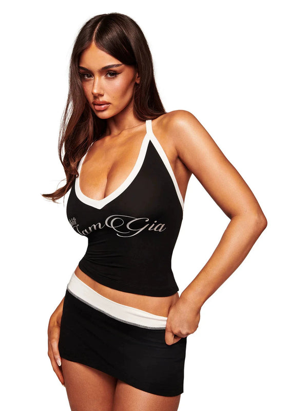 Printed Halter Neck Strap Bodycon Shorts Two-Piece Set for Casual Summer