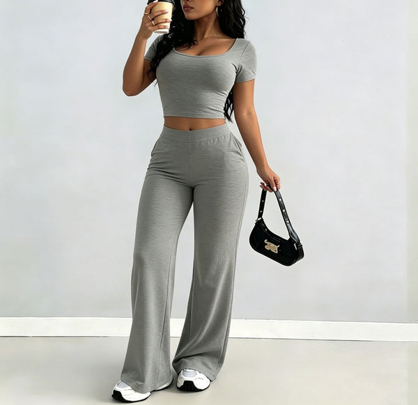 Short Sleeve Top & Pants Two-Piece Set for Casual Wear