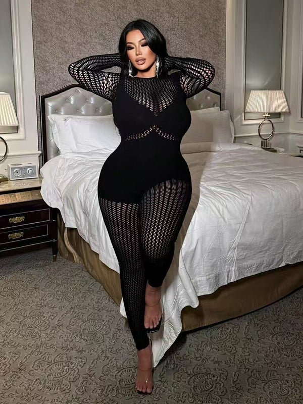 Hollow-Out Long Sleeve Bodysuit for Clubwear