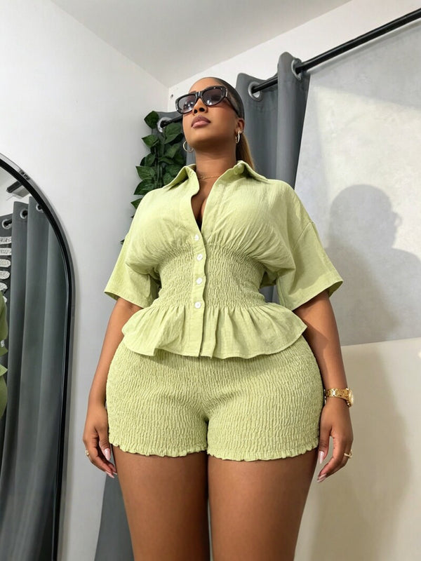 African Turndown Collar Short Sleeve Shirt & Shorts Set for Casual Wear