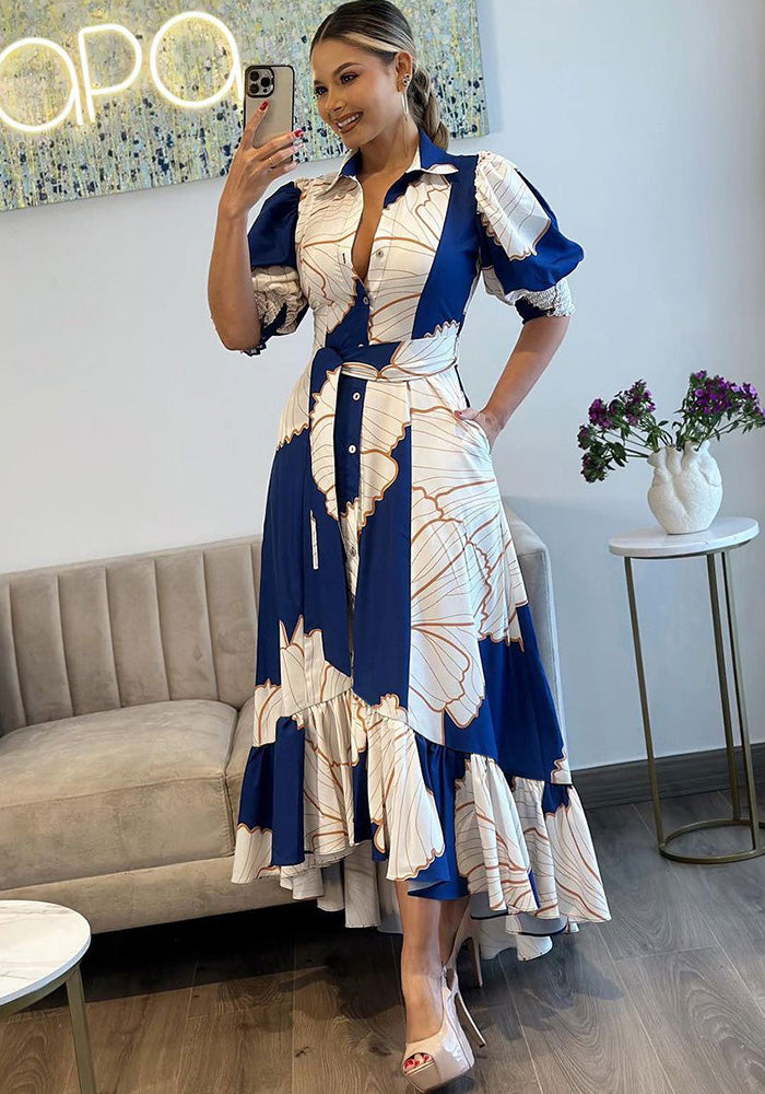 Irregular High Waist Chic Printed Long Dress