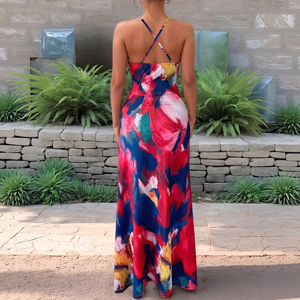Backless Cross Strap Printed Dress for Summer Beach Days