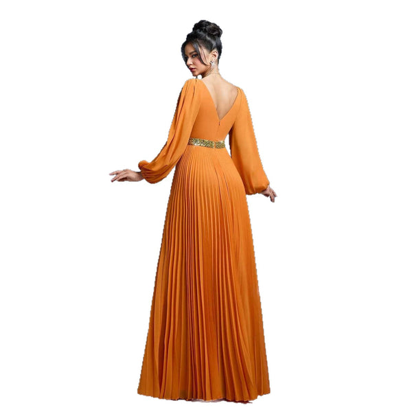 V-Neck Long-Sleeved Elegant Dress for Evening Events