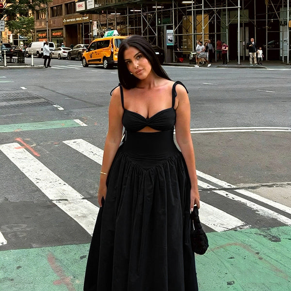 Hollow-Out Suspender Puff Summer Dress