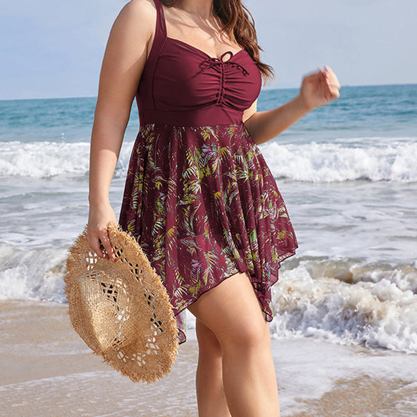 Plus Size Slim-Fit One-Piece Swim Dress for Beach Holidays