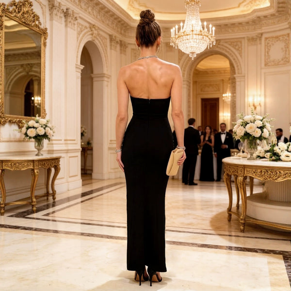 Strapless V-Neck Rhinestone Bandage Maxi Dress for Formal Parties