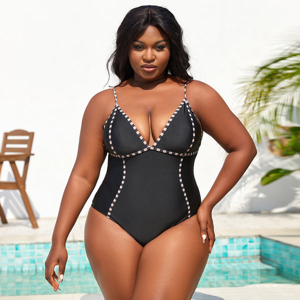 Plus Size Solid One-Piece Swimsuit for Beachwear