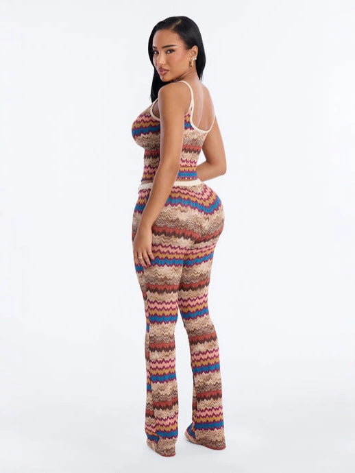 Rainbow Crop Top Camisole & Color-Block Pants Set for Autumn
