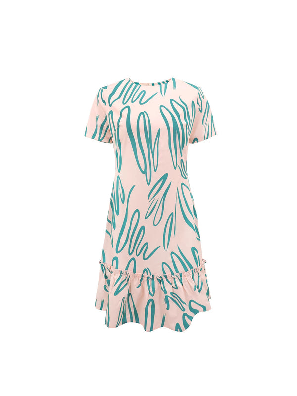 Printed Round Neck Invisible Zipper Dress for Casual Wear
