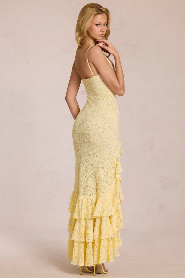 Lace Ruffle Split Backless Spaghetti Strap Dress for Summer Parties