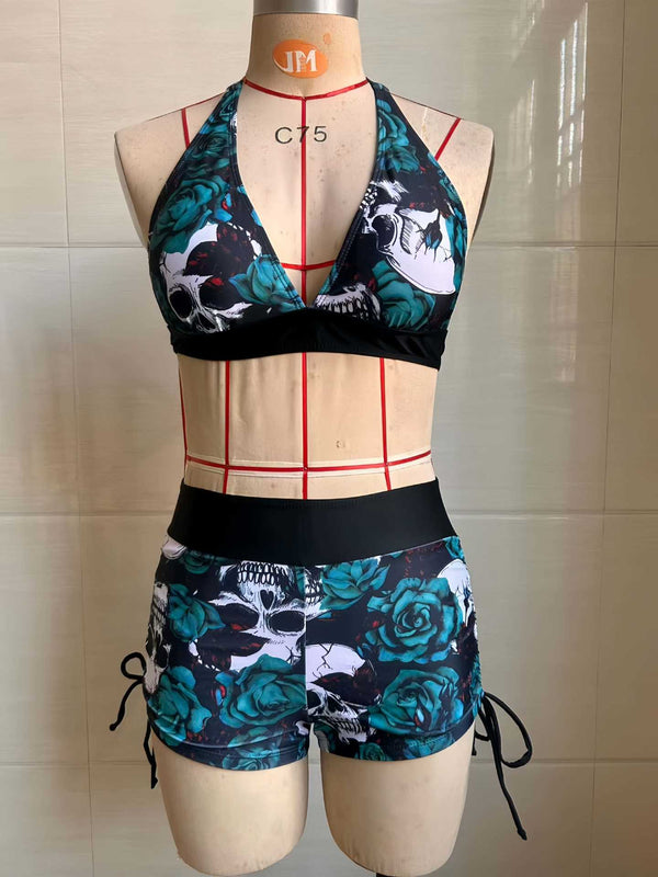 Multi-Color Skirt Style Two-Piece Swimsuit for Holidays