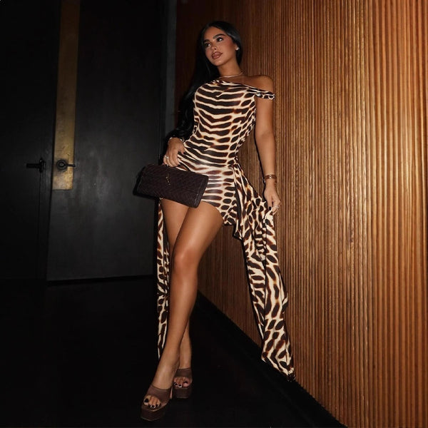 Off-Shoulder Printed Bodycon Strap Dress for Summer Nights