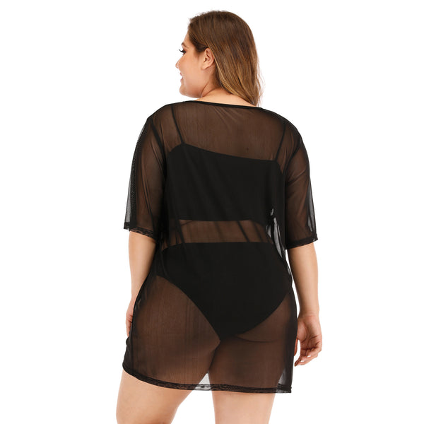 Plus Size Mesh See-Through Bikini Beach Cover-Up Dress