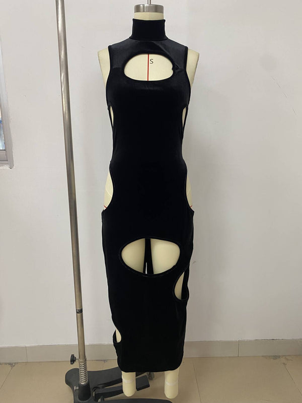 Hollow-Out Open Waist Sleeveless Bodycon Dress for Clubwear