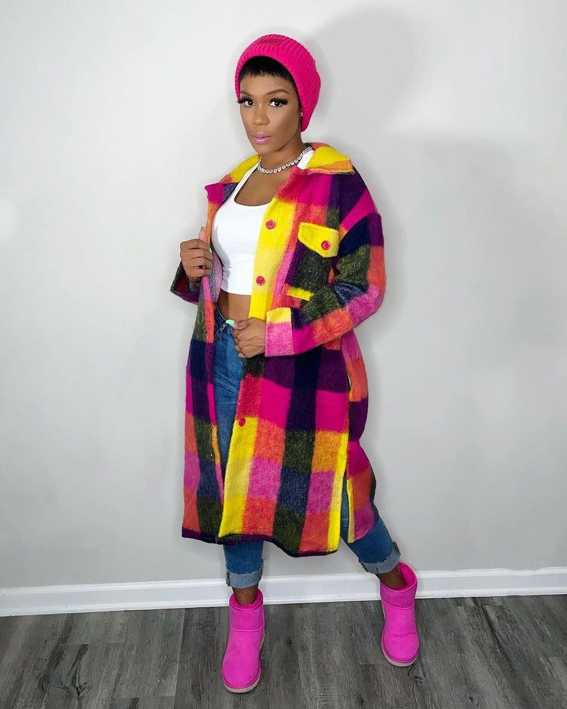 Plaid Pocket Coat for Winter Outerwear