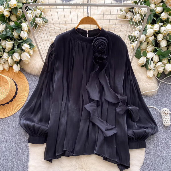 Long Sleeve Shirt with Floral Embellishment for Formal Events