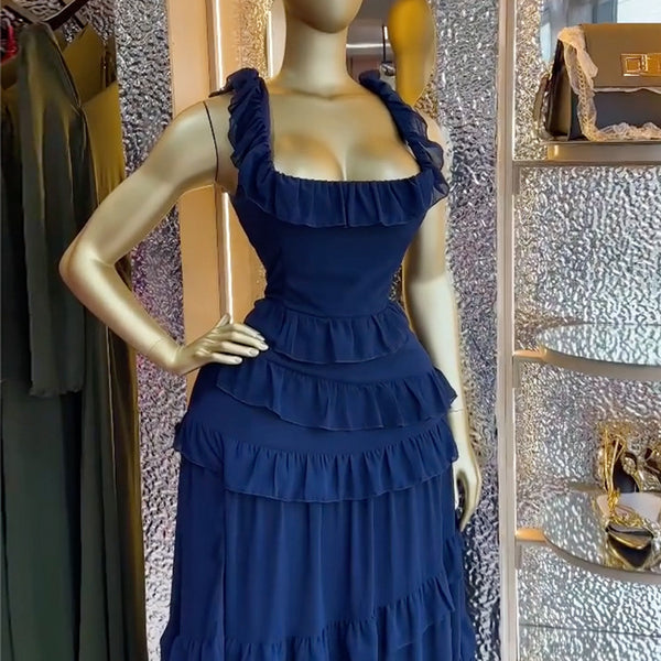 Square Neck Ruffled Strap Dress for Summer Outings