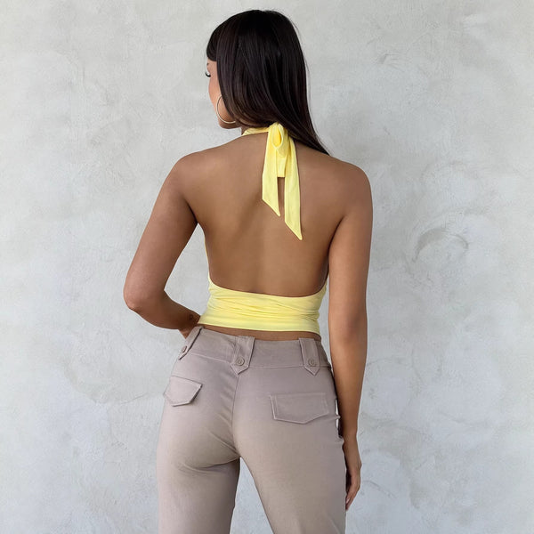 Halter V-Neck Low Back Crop Top for Summer Outings