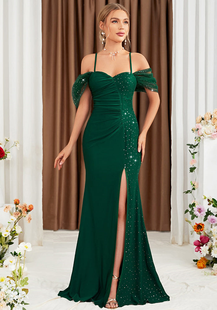 Women Off-Shoulder Slit Mermaid Evening Dress