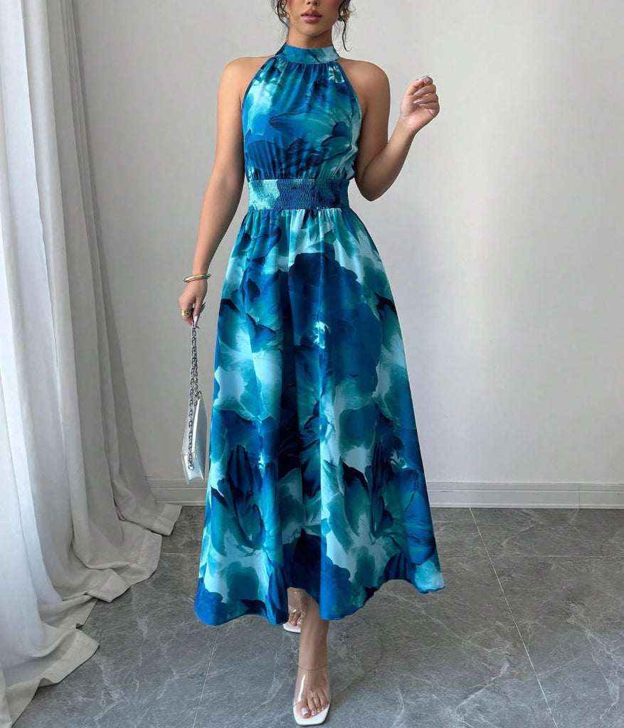 Women's Summer Sleeveless Slim Waist Ruffle Dress