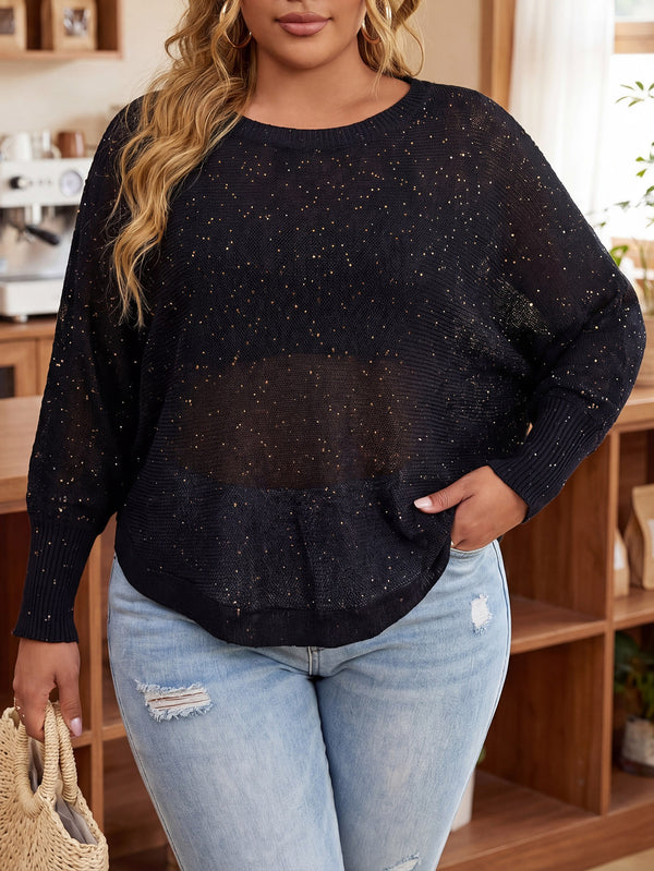 Plus Size Sequin Bat Sleeve Irregular Cover-Up Top for Beachwear