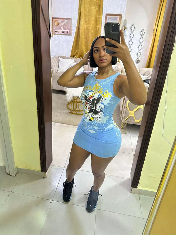 Graffiti Eagle Print Bodycon Dress for Casual Streetwear