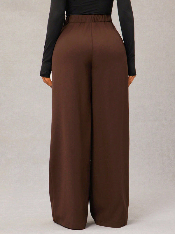V-Shaped Waist Ruched Wide-Leg Pants for Spring & Summer