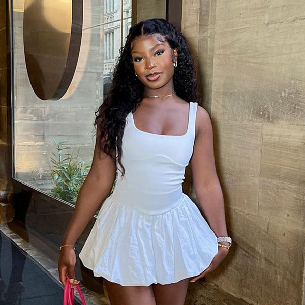 Women sexy bud-shaped solid straw dress