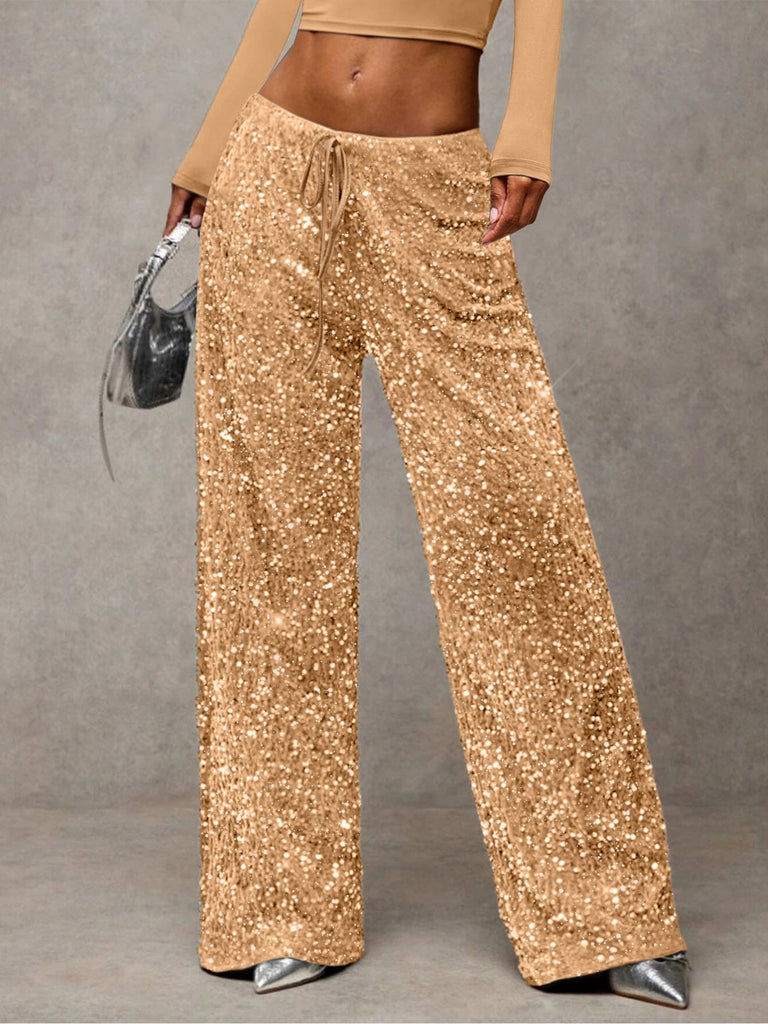 Women Sequined Drawstring Stretchy Pant