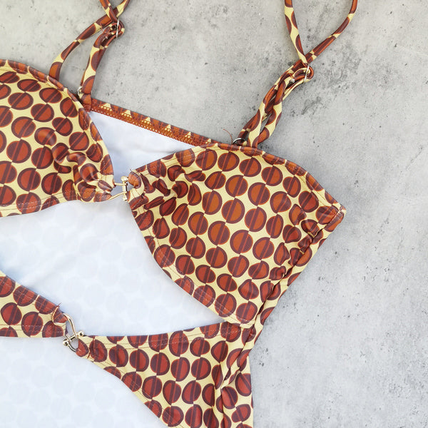 Women Sexy printed hollowed-out triangle halter one-pieceSwimwear