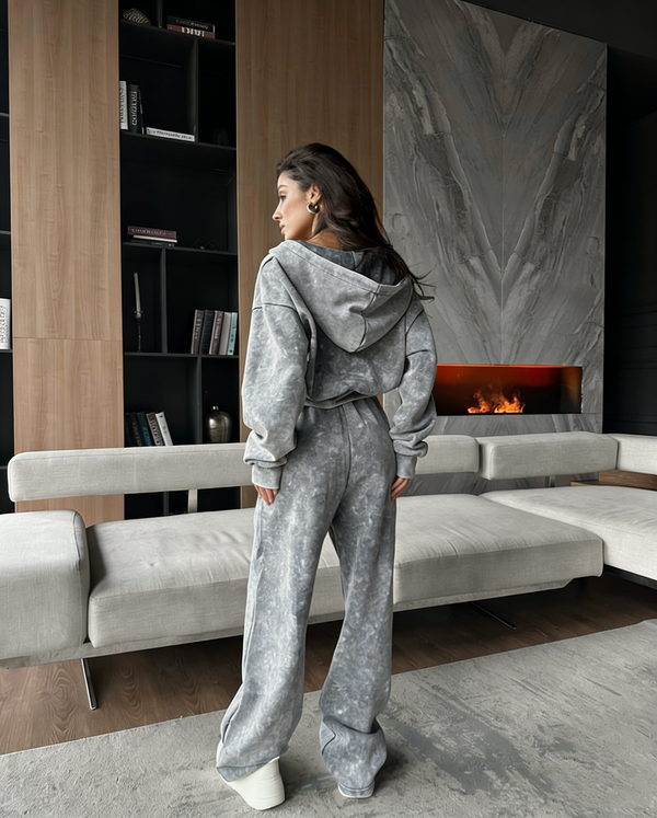 Washed Zip-Up Hoodie & Sweatpants Tracksuit Set for Streetwear
