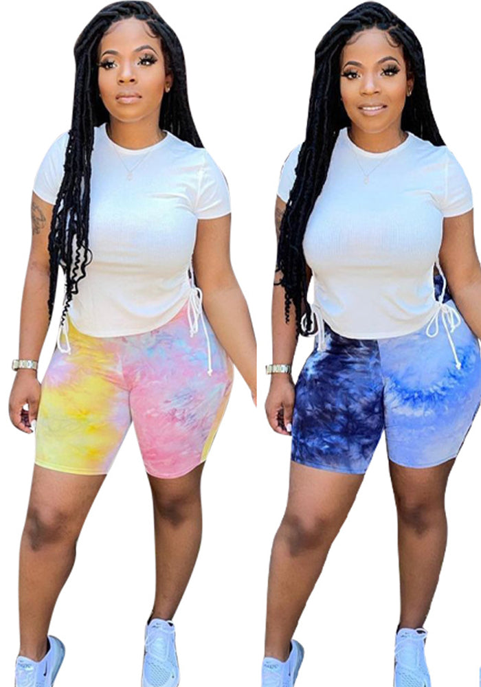 Printed Drawstring T-Shirt & Shorts Two-Piece Lounge Set